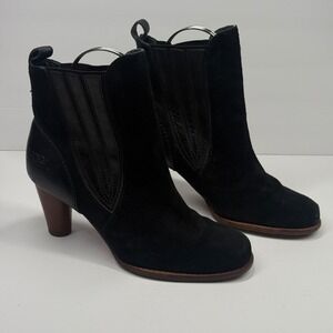 UGG Olivya Black Suede Leather Heeled Ankle Boots Sheepskin Lined Size 8.5